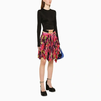 Shop Versace Orchid Logo Pleated Skirt In Multicolor
