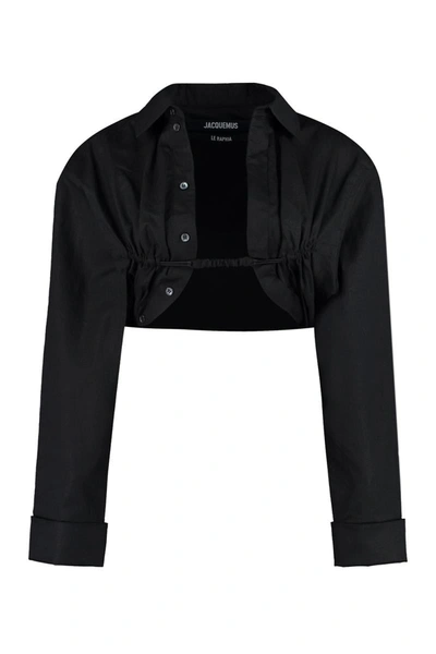Shop Jacquemus Machou Cropped Shirt In Black