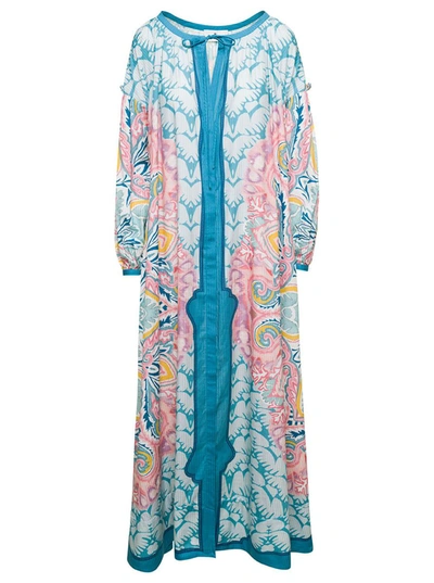 Shop Etro Pink And Liht-blue Paisley Maxi-dress In Cotton Blend Woman
