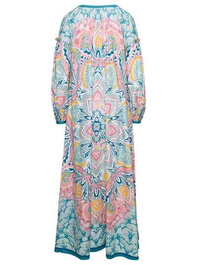 Shop Etro Pink And Liht-blue Paisley Maxi-dress In Cotton Blend Woman