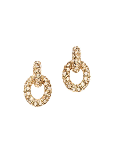 Shop Oscar De La Renta Women's Fortuna Goldtone & Glass Crystal Oval-link Drop Earrings In Brass