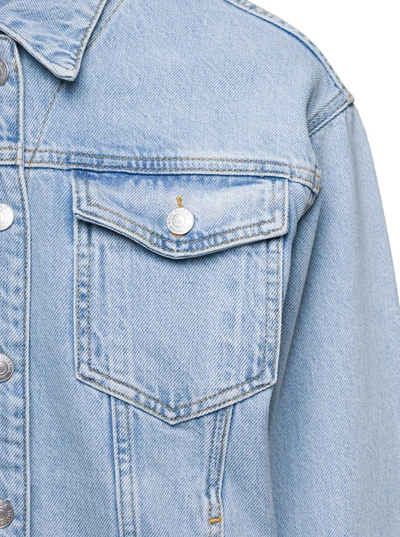 Shop Chiara Ferragni Light Blue Jacket With Logo Lettering E,mbroidery At The Back In Cotton Denim Woman