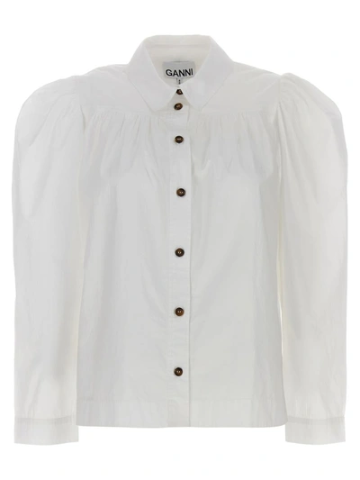 Shop Ganni Puff Sleeved Shirt In White