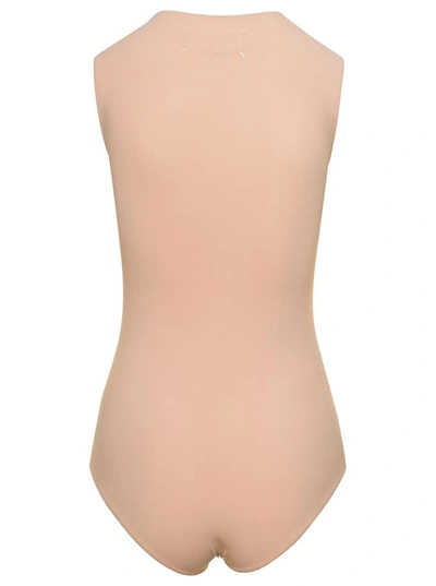 Shop Maison Margiela Nude Crewneck Bodysuit With Iconic 4 Stitches In Tech Jersey Woman In Beige