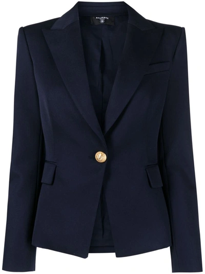 Shop Balmain Single-breasted Wool Jacket In Blue