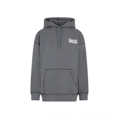 Shop Ganni Loveclub Hoodie Sweatshirt In Grey
