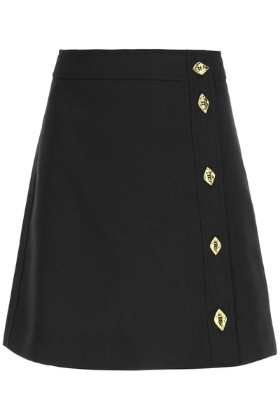 Shop Ganni Mini Skirt With Golden Buttons In Black