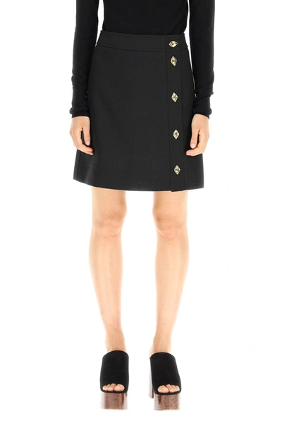 Shop Ganni Mini Skirt With Golden Buttons In Black