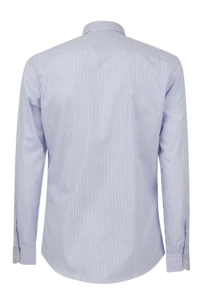 Shop Fay Cotton French Collar Shirt In White/light Blue
