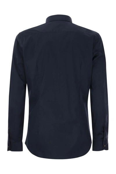 Shop Fay Stretch French Collar Shirt In Blue