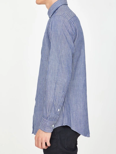 Shop Salvatore Piccolo Striped Cotton Shirt In Light Blue