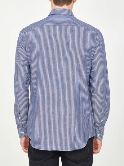 Shop Salvatore Piccolo Striped Cotton Shirt In Light Blue