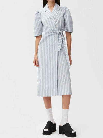 Shop Ganni Wrap Midi Dress In Light Blue