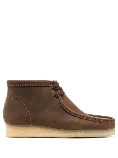 Shop Clarks Wallabee Boot Leather Ankle Boots In Beige
