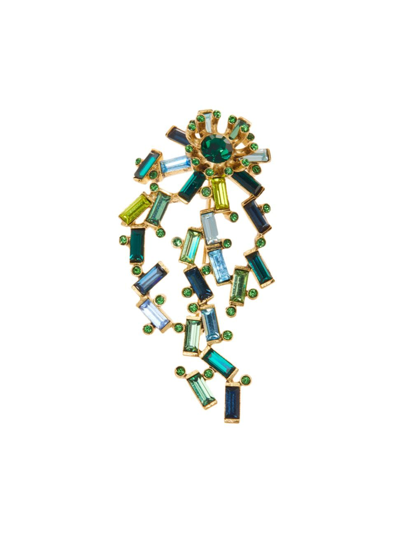 Shop Oscar De La Renta Women's Goldtone & Glass Crystal Comet Brooch In Green Multi