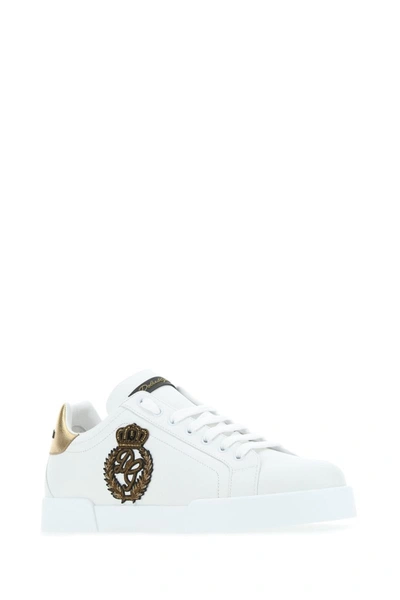Dolce & Gabbana Portofino White Leather Sneaker With Logo Detail
