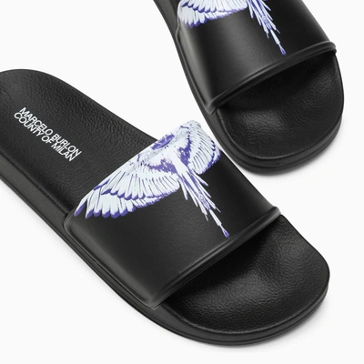 Shop Marcelo Burlon County Of Milan Marcelo Burlon Wings Black/white Slide