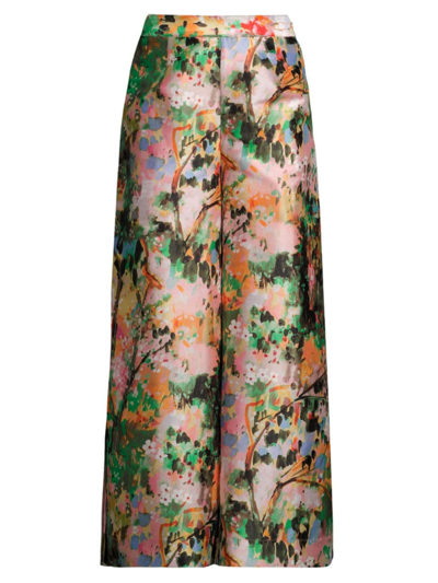 Shop Frances Valentine Women's Silk Painterly Palazzo Pants In Neutral