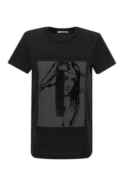 Shop Max Mara Darling - Cotton T-shirt With Print In Black