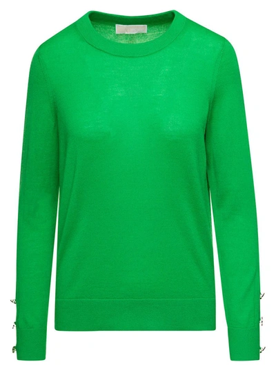 Shop Michael Michael Kors Green Round Neck Pull-over With Branded Buttons On Cuffs In Wool Woman