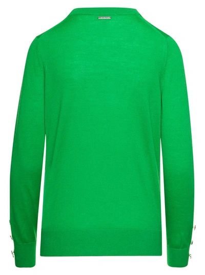 Shop Michael Michael Kors Green Round Neck Pull-over With Branded Buttons On Cuffs In Wool Woman