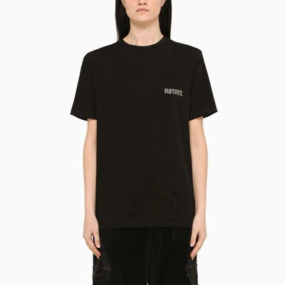 Shop Rotate Birger Christensen Crew-neck T-shirt With Rhinestones In Black