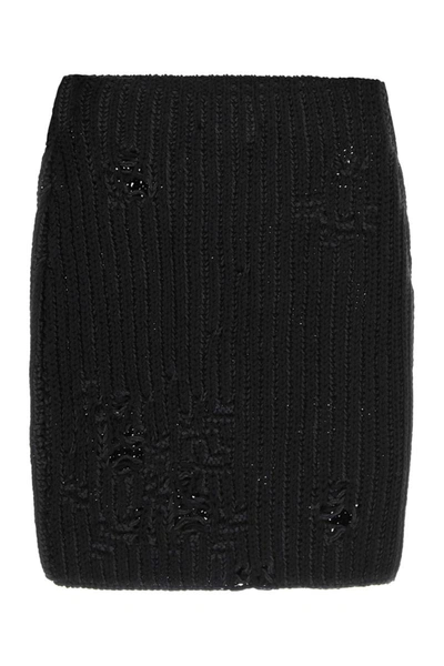 Jw Anderson Ribbed Knit Mini Skirt With Distressed Effect In Black