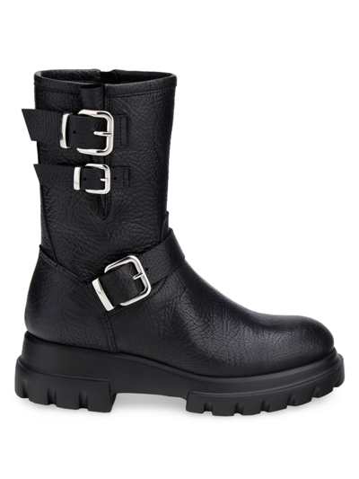 Shop Agl Attilio Giusti Leombruni Women's Chunky Biker 64mm Leather Buckle Boots In Black