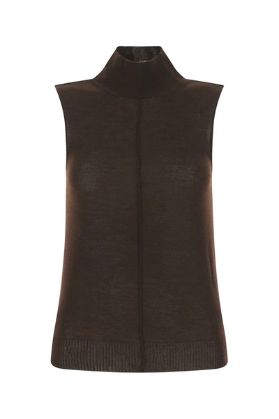 Amiri Distressed Cashmere Turtleneck Tank In Brown