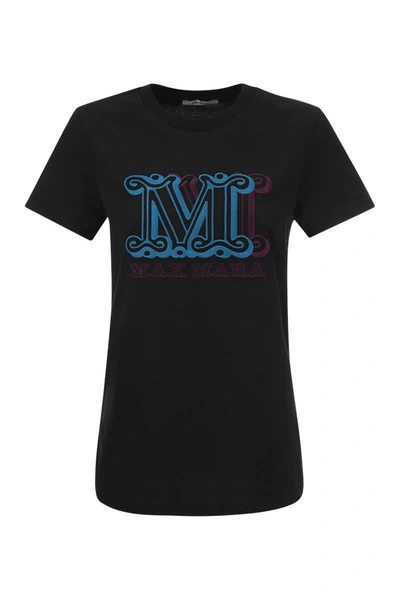 Shop Max Mara Agro - Cotton T-shirt With Embroidery In Black