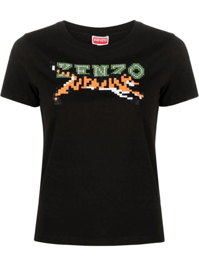 Shop Kenzo Pixel Cotton T-shirt In Black