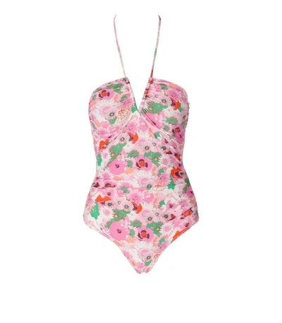 Shop Ganni Pink Floral Swimsuit