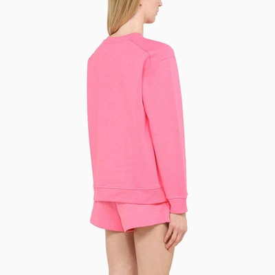 Shop Ganni Crewneck Sweatshirt With Logo In Pink