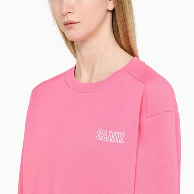 Shop Ganni Crewneck Sweatshirt With Logo In Pink