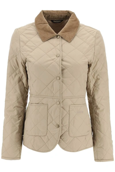 Barbour Quilted Jacket With Contrast Collar And Front Pockets In Beige