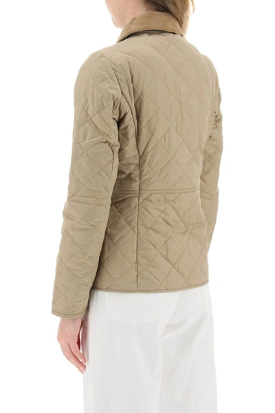 Barbour Quilted Jacket With Contrast Collar And Front Pockets In Beige