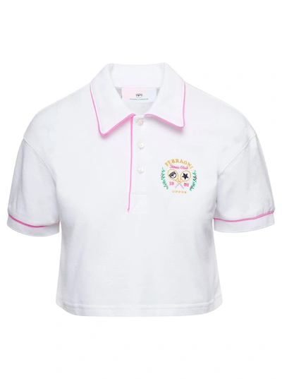 Shop Chiara Ferragni White Cropped Polo Shirt With Tennis Club Logo Embroidery In Cotton Woman