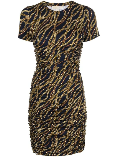 Shop Michael Michael Kors Mini Multicolor Dress With All-over Chain Print In Stretch Viscose Blend Woman