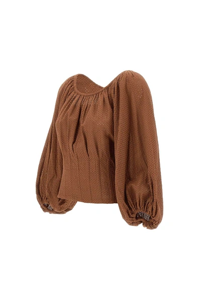 Shop Federica Tosi Cotton Blouse In Brown