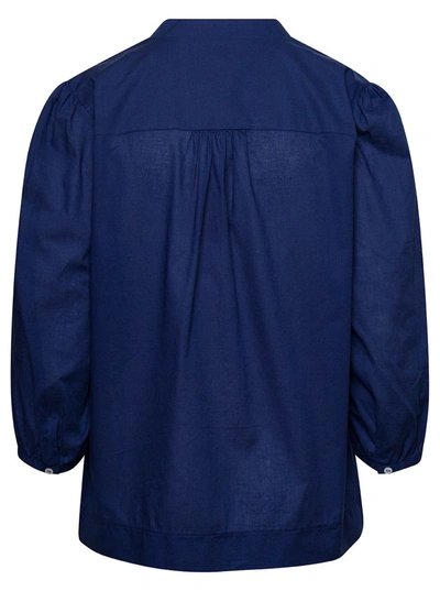 Shop Apc 'teresa' Blue Blouse With Three-quarter Sleeves In Cotton Woman