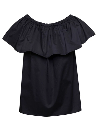 Shop Douuod Black Sleeveless Ruffle Top In Cotton Woman