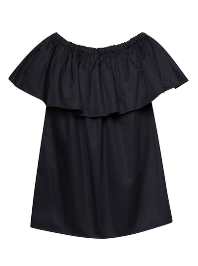 Shop Douuod Black Sleeveless Ruffle Top In Cotton Woman