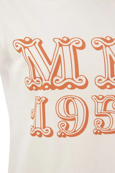 Shop Max Mara Mincio - Cotton T-shirt With Print In White/orange