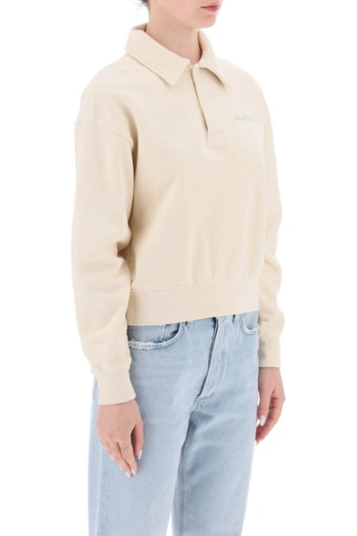 Shop Sporty And Rich Sporty Rich Cropped Polo Sweatshirt In Beige