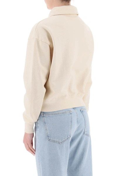 Shop Sporty And Rich Sporty Rich Cropped Polo Sweatshirt In Beige