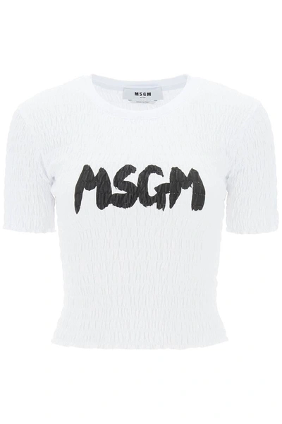 Msgm Logo-embroidered Cotton T-shirt In White