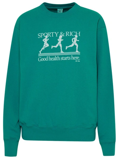 Shop Sporty And Rich Sporty & Rich Cotton Runner Sweatshirt In Green