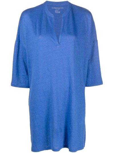 Shop Majestic Filatures 3/4 Sleeve Linen Blend Tunic Dress In Blue