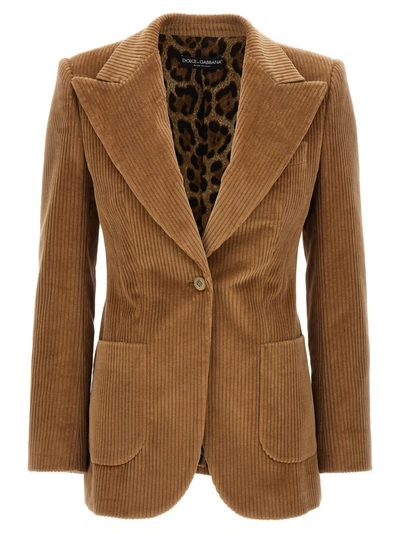 Shop Dolce & Gabbana Corduroy Blazer Jackets Beige