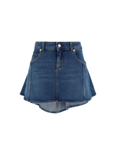 Shop Alexander Mcqueen Denim Mini Skirt